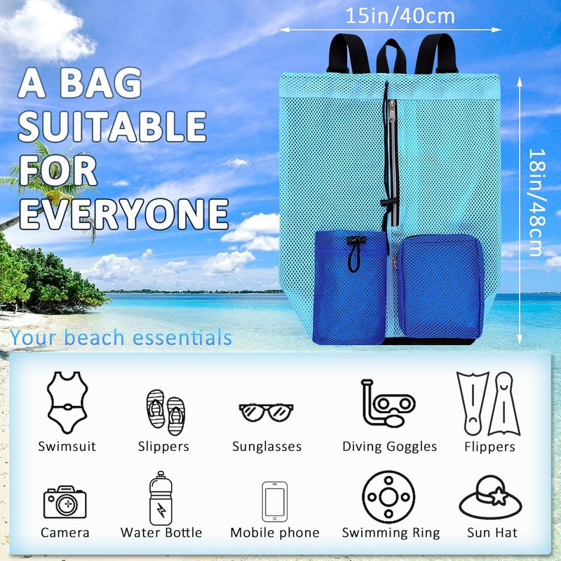 HOPSOOKEN Swim Bag Mesh Beach Backpack for Womem Men Waterproof Drawstring Backpack with Wet Pocket for Swimming Gym Pool - Image 2
